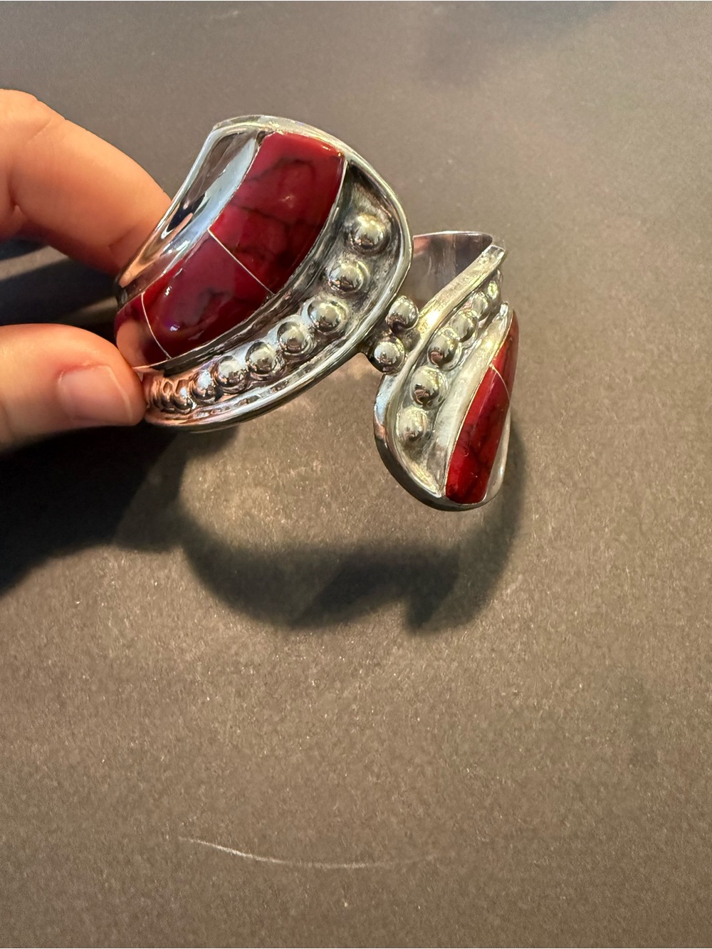 Vintage Mexico Sterling Silver Red Jasper Cuff Bracelet